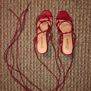 Lace up tie low red heels